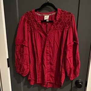 Knox Rose Red Blouse with Embroidered Details NWT, Size XL
